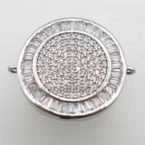 copper circle connector paved zircon, platinum plated