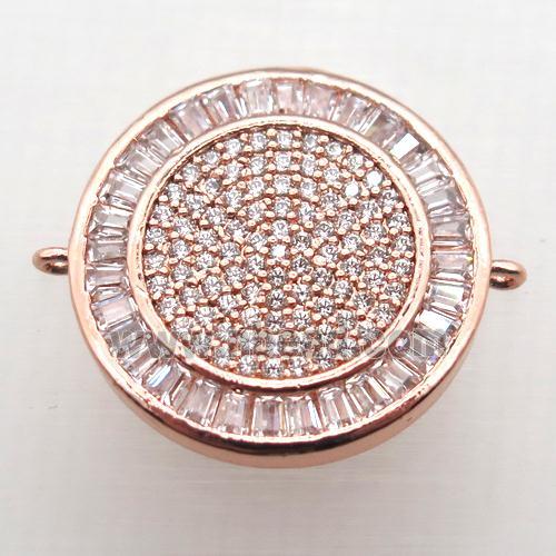 copper circle connector paved zircon, rose gold