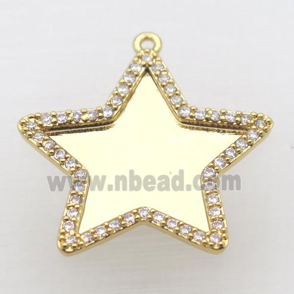 copper star pendant paved zircon, gold plated