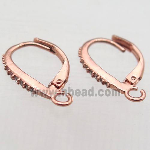 copper leaveback earring paved zircon, rose gold