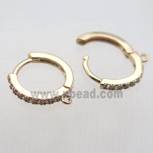 copper leaveback earring paved zircon, gold plated