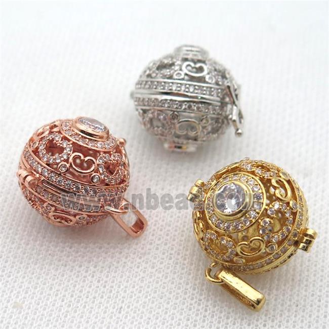 round copper locket pendant pave zircon, mix color