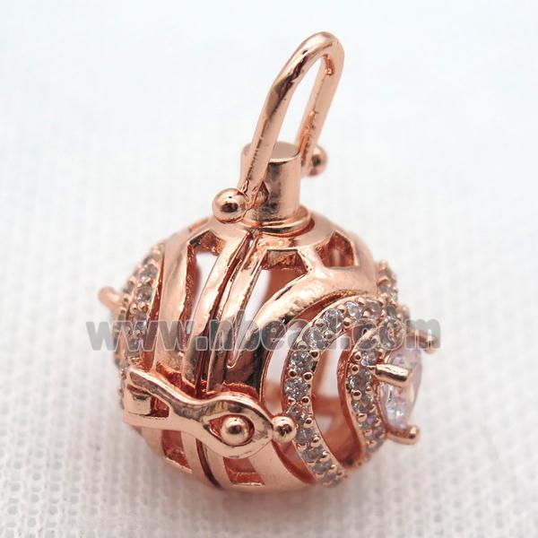 copper locket pendant pave zircon, rose gold