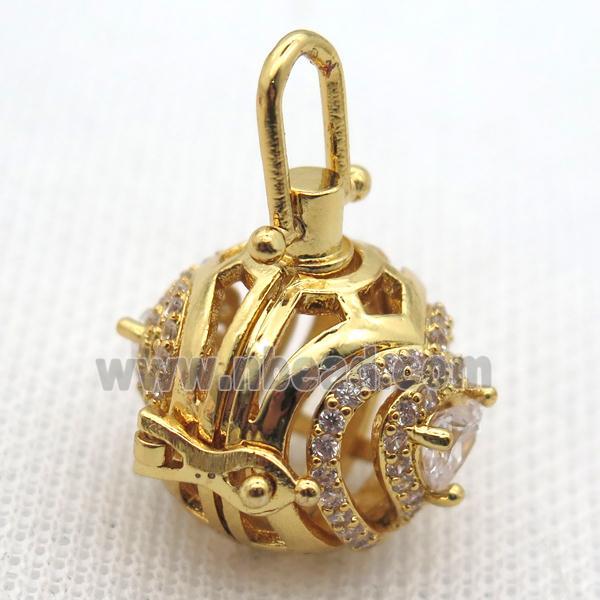 copper locket pendant pave zircon, gold plated