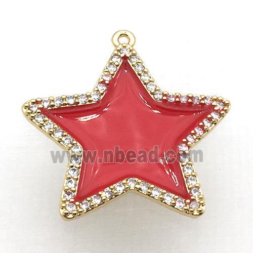 copper star pendant pave zircon with red Enameling, gold plated