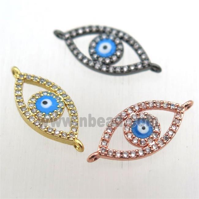 copper evil eye connector pave zircon, mixed color