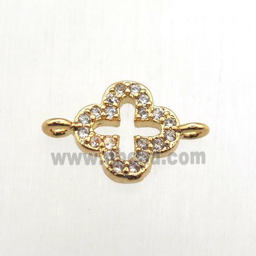 copper clover connector pave zircon, gold plated