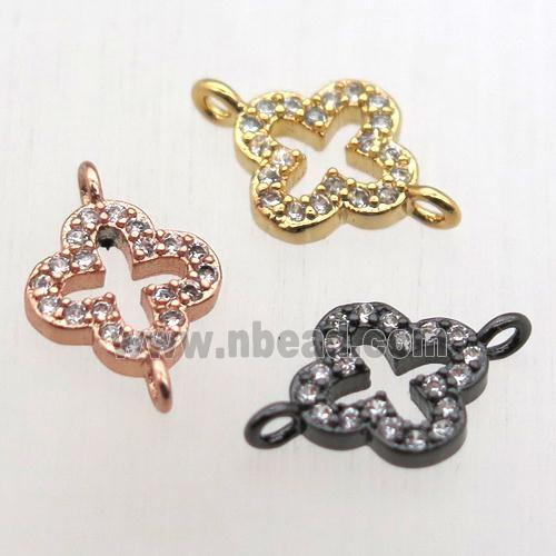 copper clover connector pave zircon, mixed color