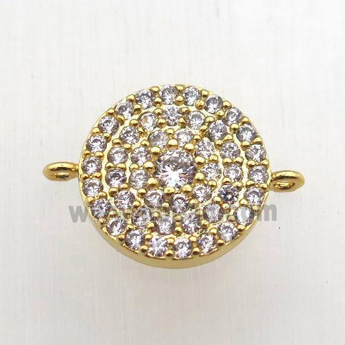 copper circle connector pave zircon, gold plated