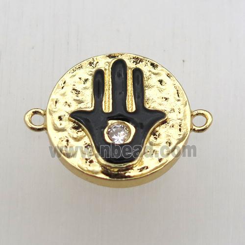 copper hamsahand connector pave zircon, gold plated