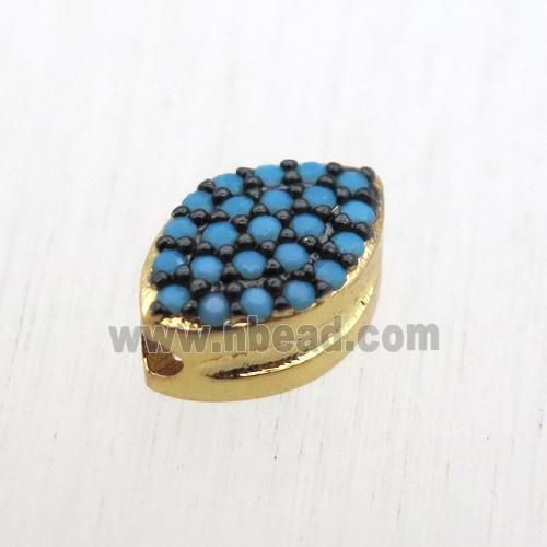 copper oval beads pave zircon, turq, gold plated