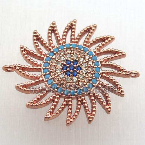 copper sun connector pave zircon, rose gold