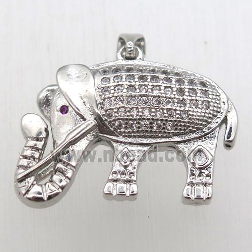 copper elephant pendant pave zircon, platinum plated