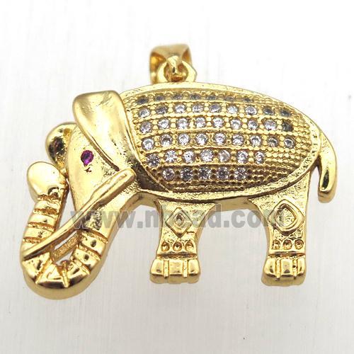 copper elephant pendant pave zircon, gold plated