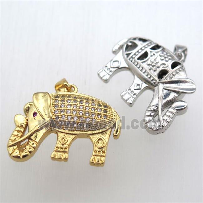 copper elephant pendant pave zircon, mixed color