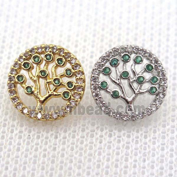 copper stud Earrings pave zircon, tree of life, mixed