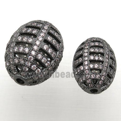 copper barrel beads pave zircon, hollow, black plated