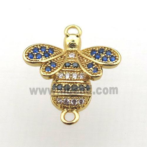 copper honeybee connector pave zircon, gold plated