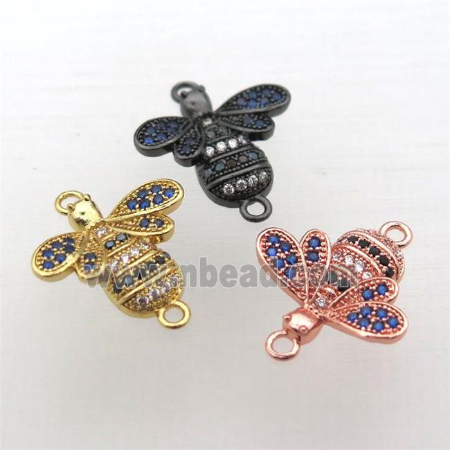 copper honeybee charm connector pave zircon, mixed color