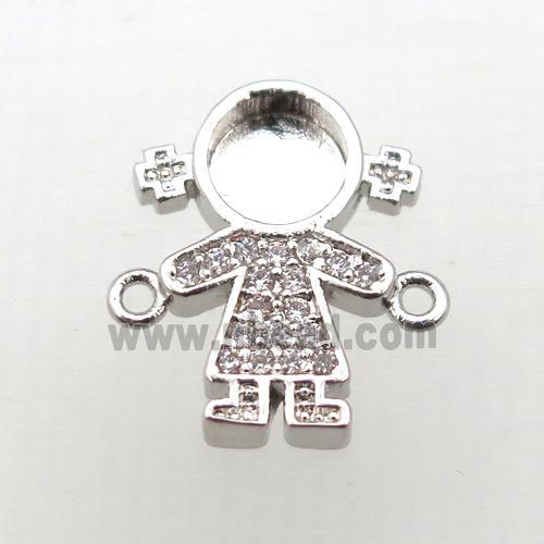 copper kids connector pave zircon, platinum plated