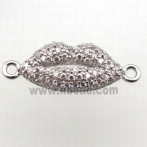 copper lip connector pave zircon, platinum plated