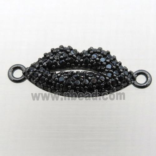 copper lip connector pave zircon, balck plated