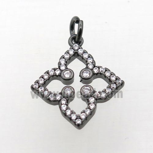 copper clover pendant pave zircon, black plated