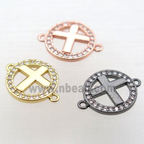 copper circle cross connector pave zircon, mixed color