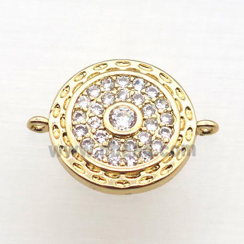 copper circle connector pave zircon, gold plated