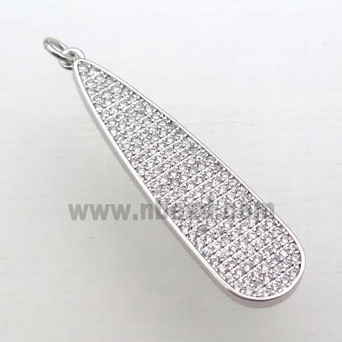 copper teardrop pendant pave zircon, platinum plated