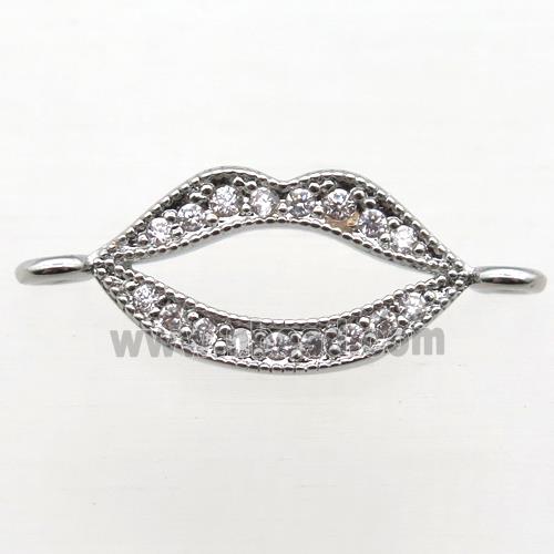 copper lip connector pave zircon, platinum plated