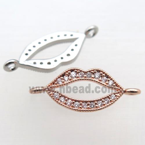 copper lip connector pave zircon, mixed color