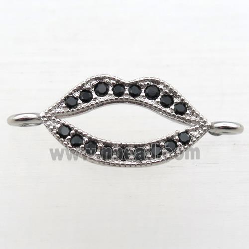 copper lip connector pave zircon, platinum plated