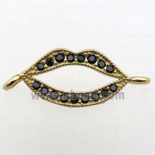 copper lip connector pave zircon, gold plated