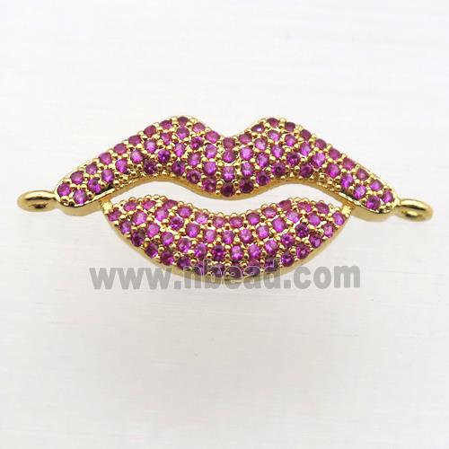 copper lip connector pave zircon, gold plated