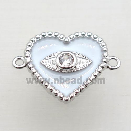 copper heart connector pave zircon with Enameling, platinum plated