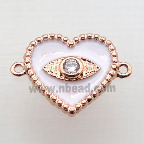 copper heart connector pave zircon with Enameling, rose gold