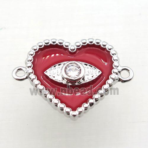 copper heart connector pave zircon with Enameling, platinum plated