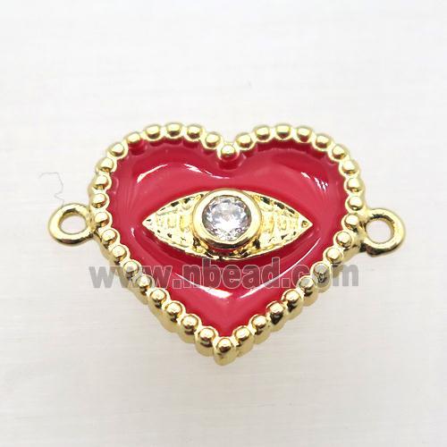 copper heart connector pave zircon with Enameling, gold plated