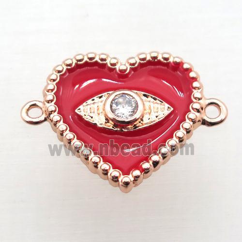 copper heart connector pave zircon with Enameling, rose gold