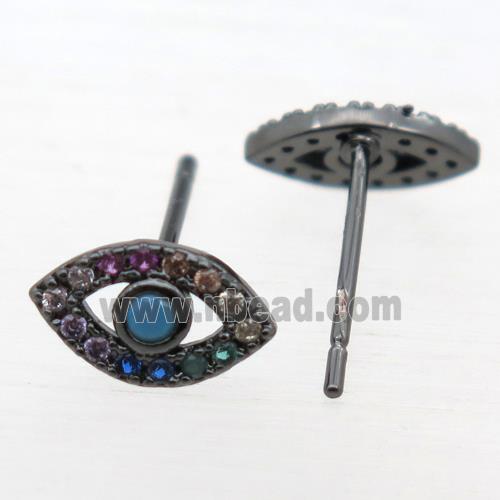 copper Eye stud Earring pave zircon, black plated