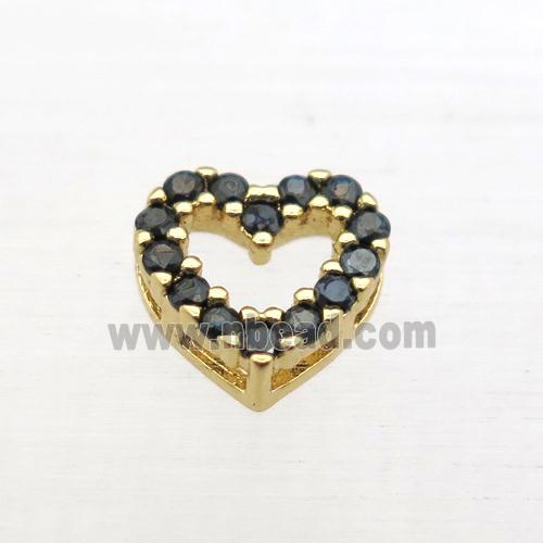 copper heart beads pave zircon, gold plated