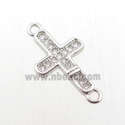 copper cross connector paved zircon, platinum plated