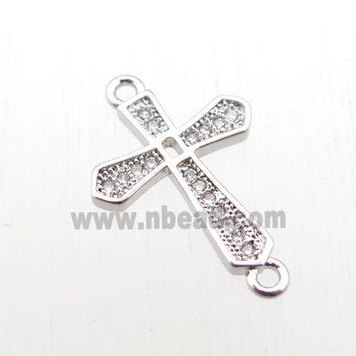 copper cross connector paved zircon, platinum plated