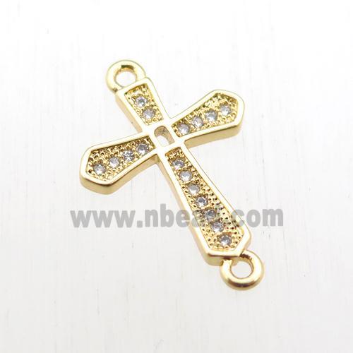 copper cross connector paved zircon, gold plated