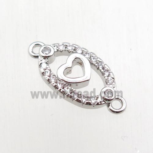 copper heart connector paved zircon, platinum plated