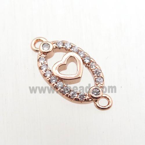 copper heart connector paved zircon, rose gold