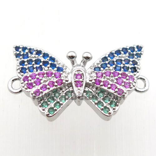 copper butterfly connector paved zircon, platinum plated