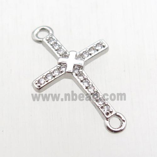 copper cross connector paved zircon, platinum plated