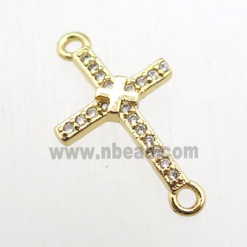 copper cross connector paved zircon, gold plated